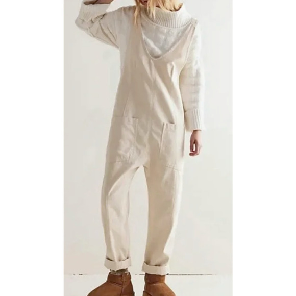 NEW FREE PEOPLE WE THE FREE IVORY HIGH ROLLER ONE PIECE JUMPSUIT SZ M - Picture 5 of 9